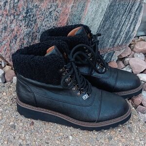 Aerosoles Alden black leather lace up ankle boots women's sz 7.5
